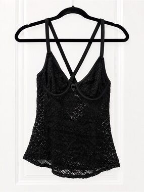 Cupshe Black Crochet Swim Cami with Cross Straps